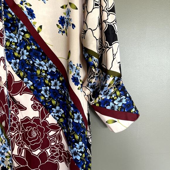 SMYTHE Shirtdress Multi Scarf Print Size Small Pink Cream Red Blue Floral Chic‎ - Picture 13 of 16